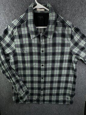 Ted Baker Green Gray Plaid Flannel Button Up Shirt Long Sleeve Size 5 Adult Men